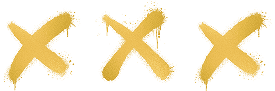 Zu sehen sind drei in gelb handgemalte Kreuze, die nebeneinander horizontal angeordnet sind.