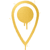 Zu sehen ist ein in gelb handgemaltes Standortsymbol.