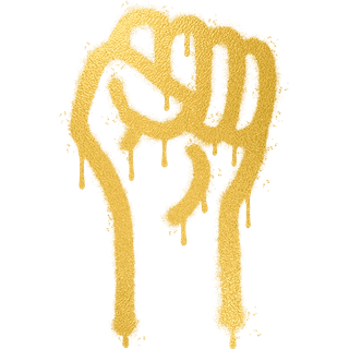 Das Bild zeigt eine stilisierte, in gelb handgemalte Faust.